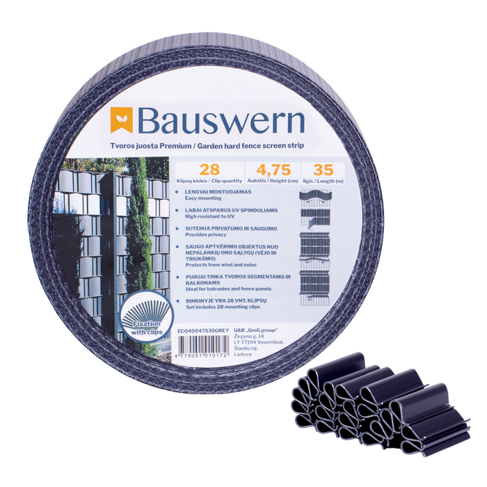 Bauswern ECO Sichtschutzstreifen 35 x 0,0475 m (450 g/m²) + 28 clips, RAL7016 (Grau)
