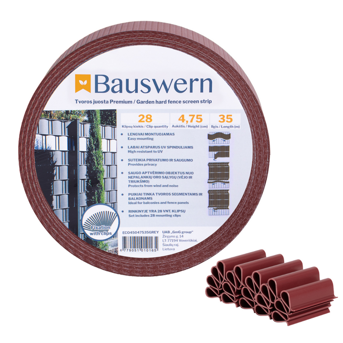 Bauswern ECO Sichtschutzstreifen 35 x 0,0475 m (450 g/m²) + 28 clips, RAL8017 (Braun)