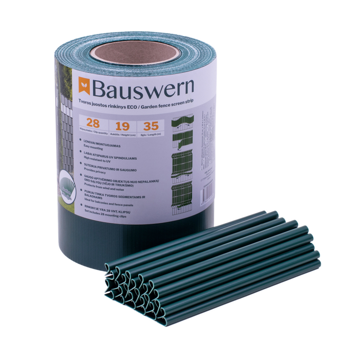 Bauswern ECO Sichtschutzstreifen 35 x 0,19 m (450 g/m²) + 28 clips, RAL6005 (Grün)