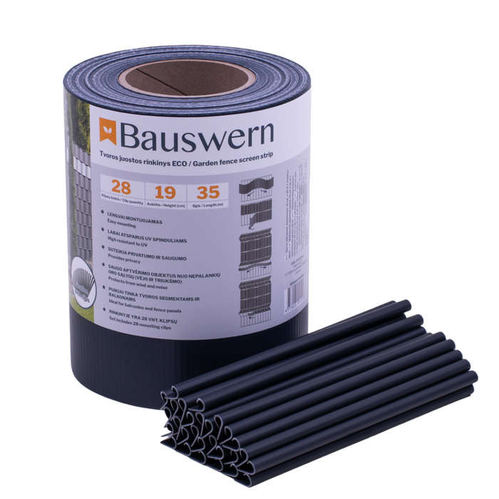 Bauswern ECO Sichtschutzstreifen 35 x 0,19 m (450 g/m²) + 28 clips, RAL7016 (Grau)