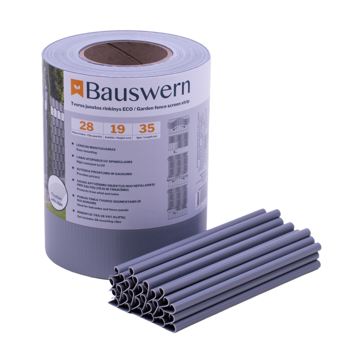 Bauswern ECO Sichtschutzstreifen 35 x 0,19 m (450 g/m²) + 28 clips, RAL7040 (Hellgrau)
