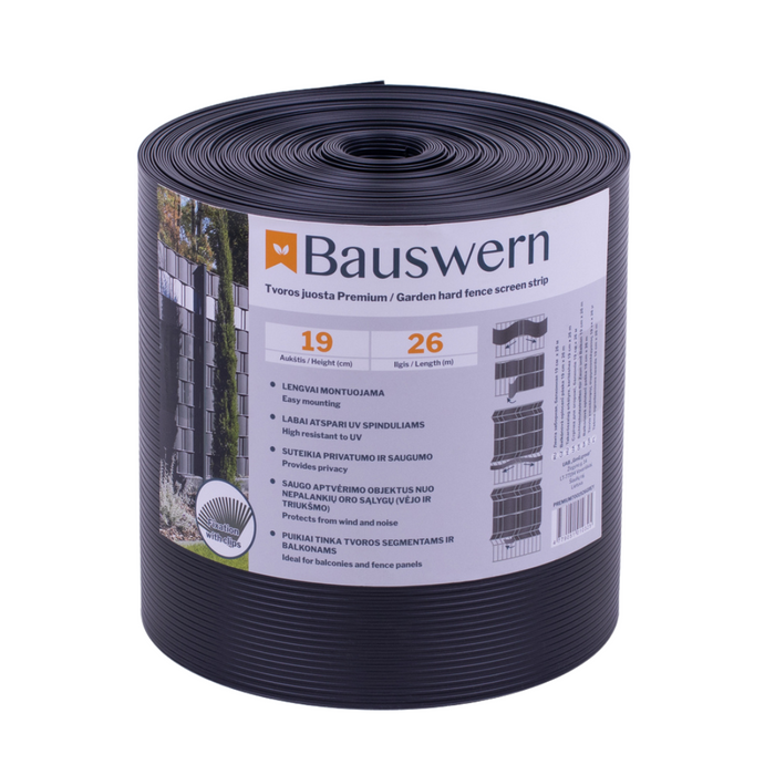 Bauswern Premium PP Sichtschutzstreifen für Doppelstabmatten - 700g/m² mit 26 x 0,19 m RAL7016 (Grau)