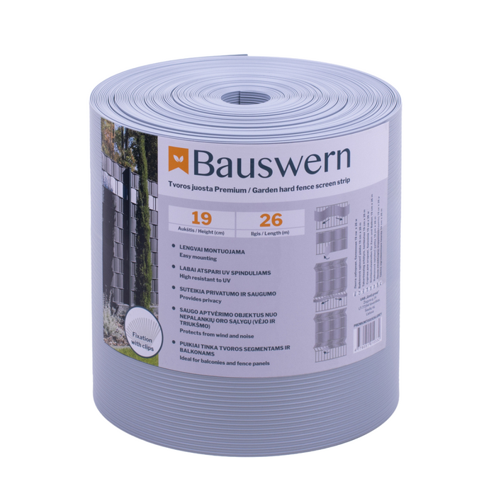 Bauswern Premium PP Sichtschutzstreifen für Doppelstabmatten - 700g/m² mit 26 x 0,19 m RAL7040 (Hellgrau)