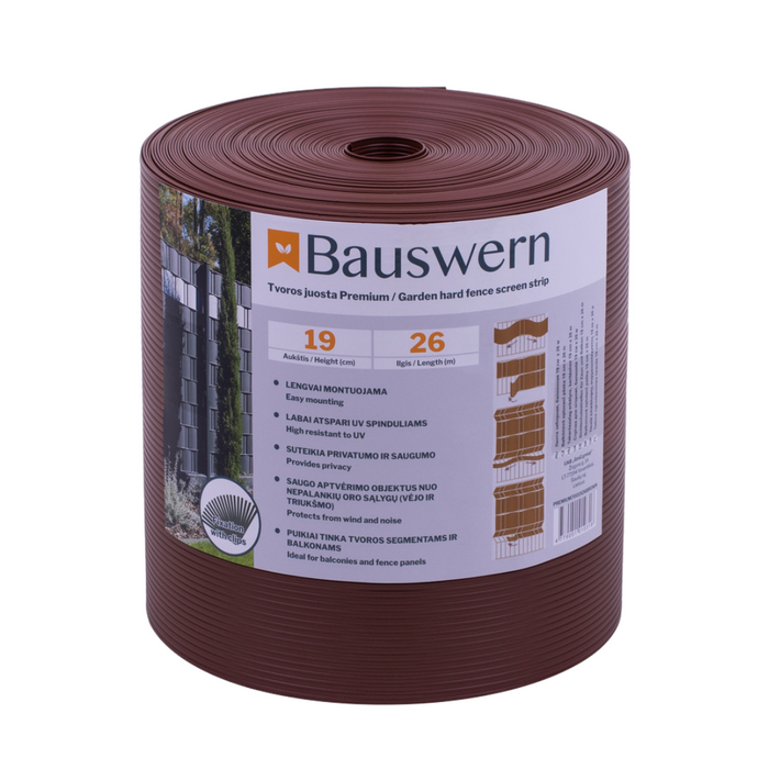 Bauswern Premium PP Sichtschutzstreifen für Doppelstabmatten - 700g/m² mit 26 x 0,19 m RAL8011 (Braun)
