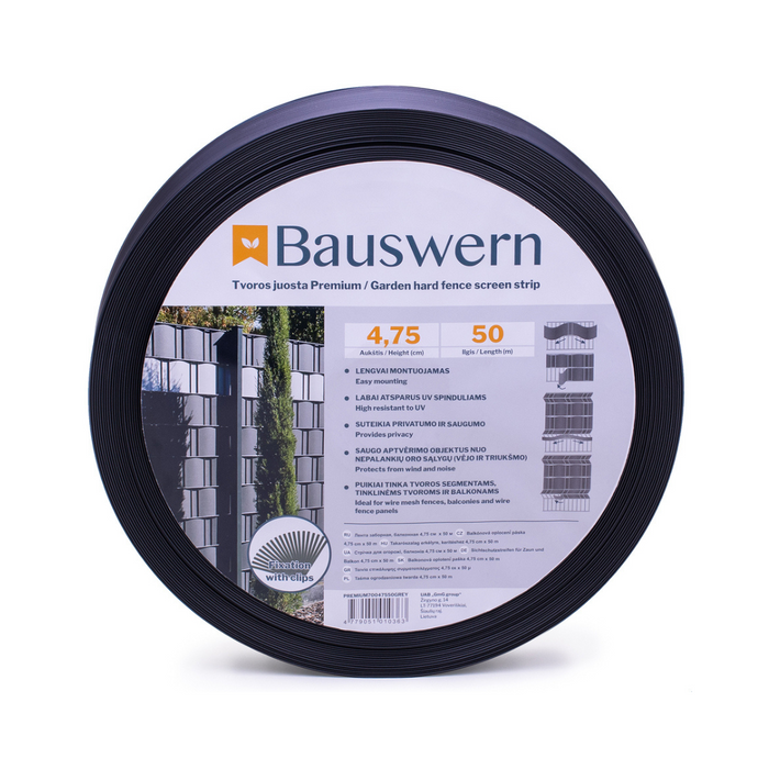 Bauswern Premium PP Sichtschutzstreifen für Doppelstabmatten - 700g/m² mit 50 x 0,0475 m RAL7016 (Grau)