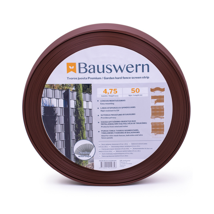 Bauswern Premium PP Sichtschutzstreifen für Doppelstabmatten - 700g/m² mit 50 x 0,0475 m RAL8011 (Braun)